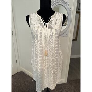 Anthropologie Boho Off White Beaded Tassels Sleeveless Top Size XS Tunic Beaded